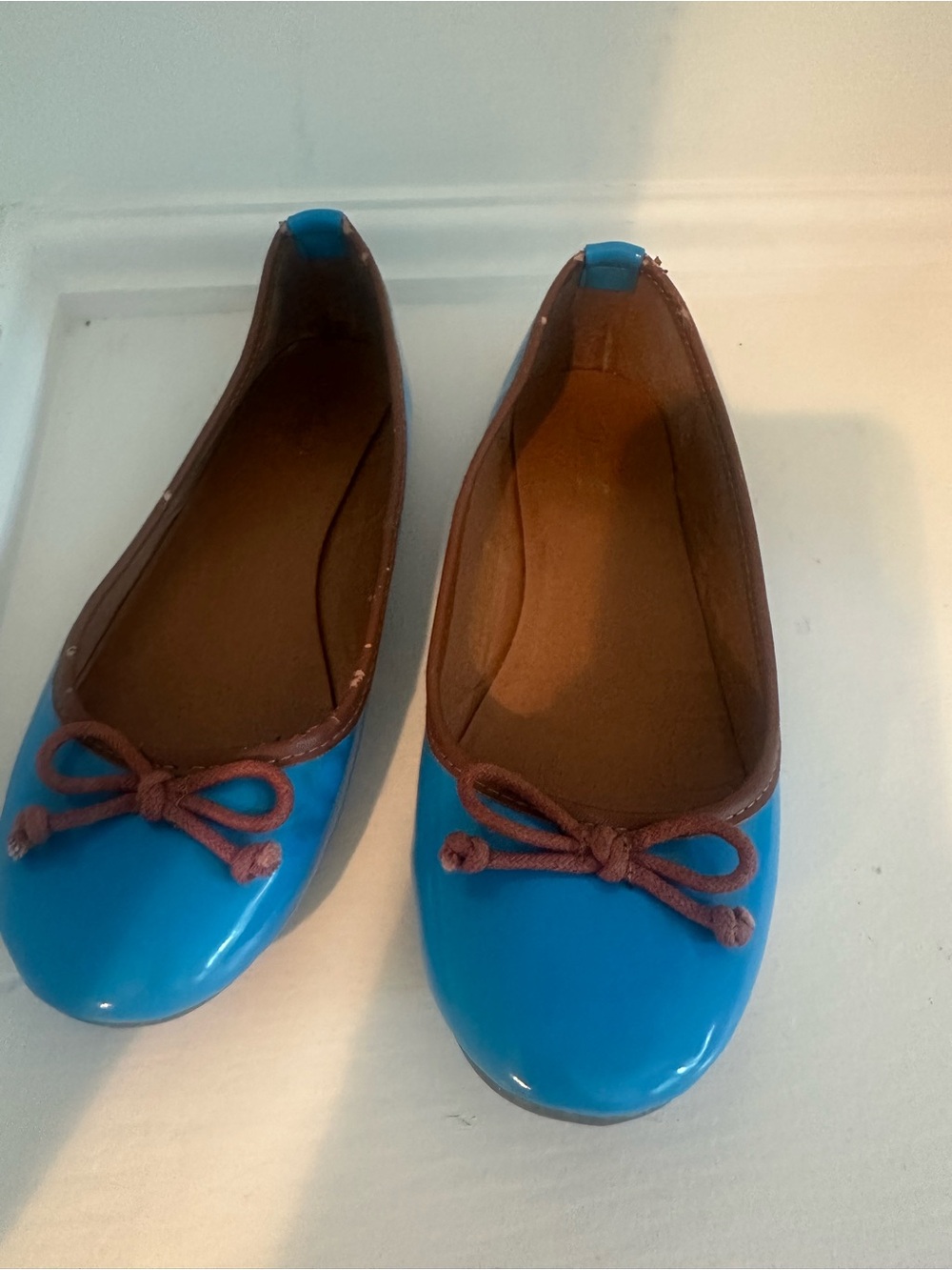 Women’s Blue Patent Ballet Flats with Brown Trim Size 7 From Wanted